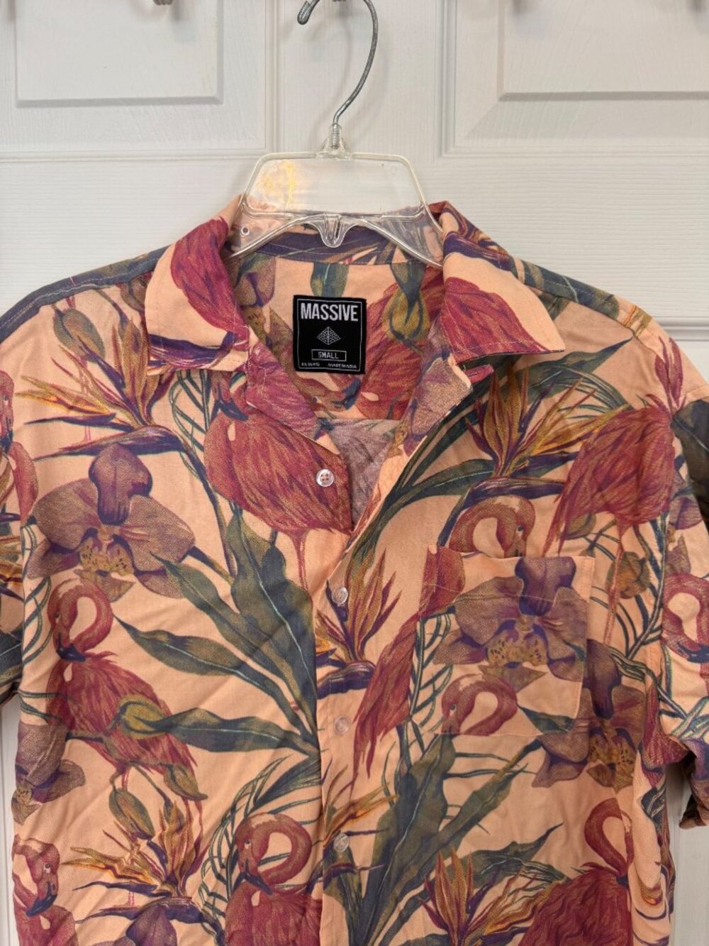 Massive Pink Tropical Flamingo Hawaiian Button Down Shirt Small Summer Beach Sm - Picture 2 of 6